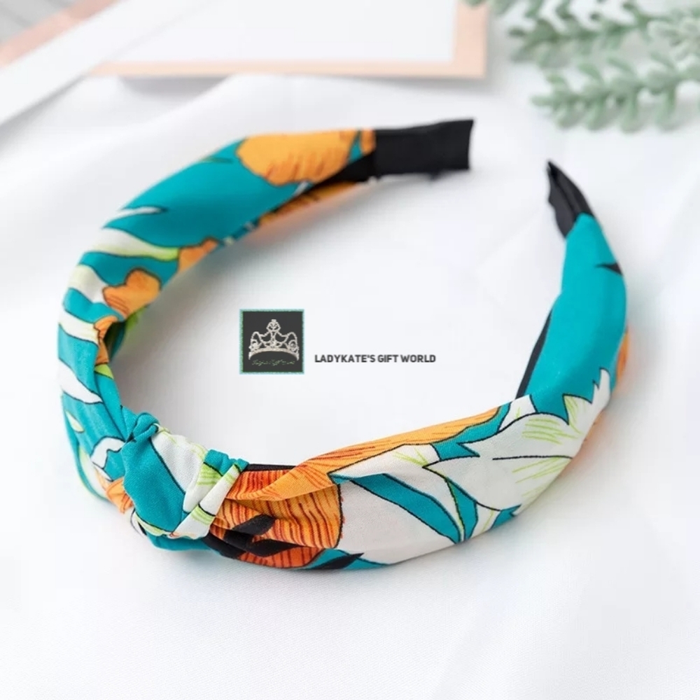 New Flower Green,Gold and White Knotted Hairband for Women